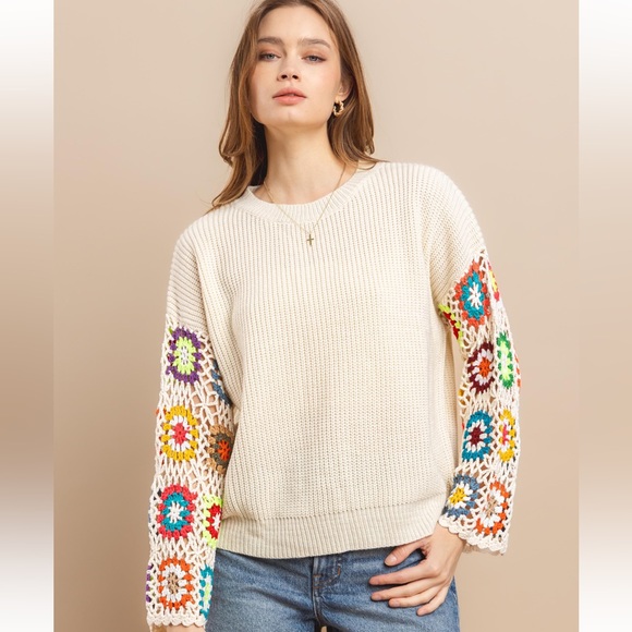 51 Granny Square Crochet Sleeve Sweater - Picture 2 of 6